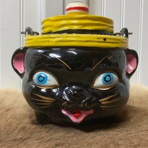 50s Norcrest Americana Redware Black Cat Cookie Jar Vintage